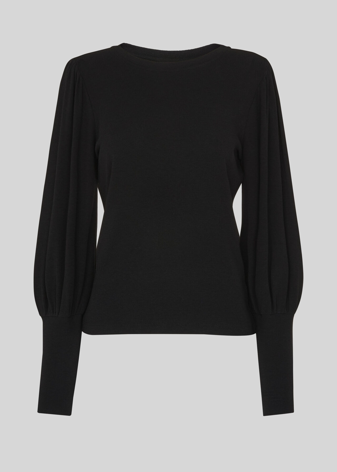 Blouson Sleeve Rib Top Black