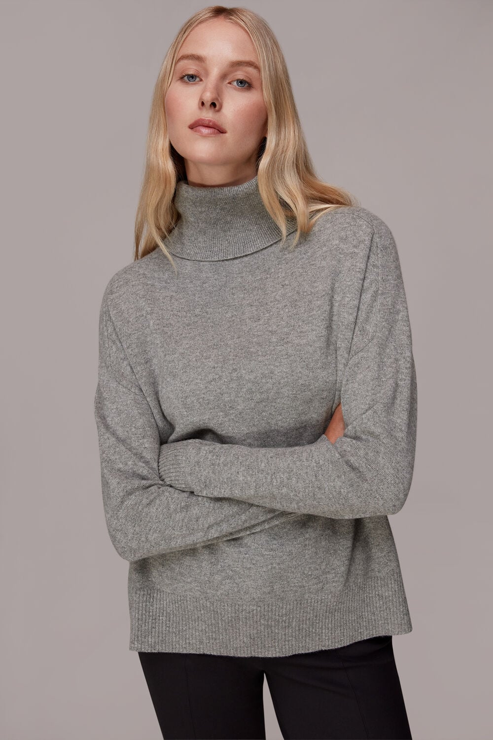 Grey Cashmere Roll Neck Jumper