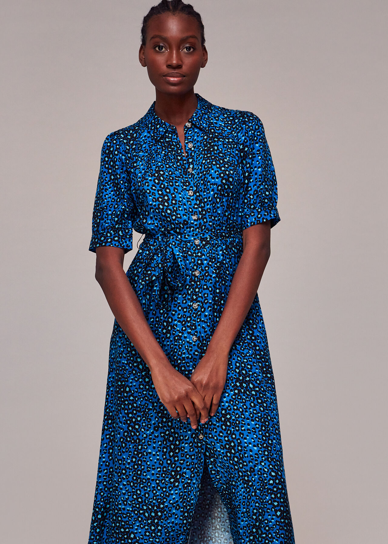Blue/Multi Painted Leopard Midi Dress WHISTLES Whistles UK