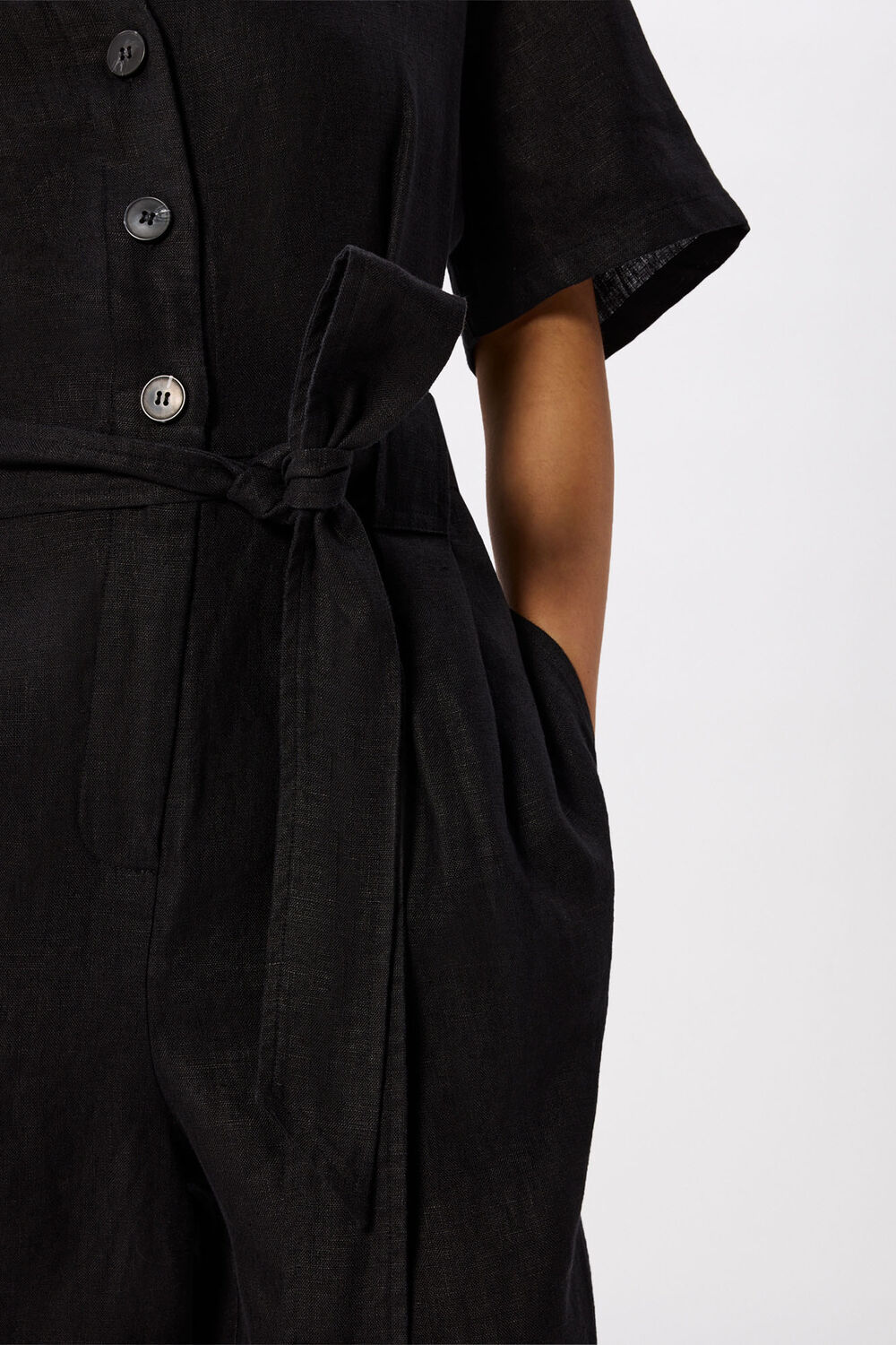 Black Petite Fiona Linen Button Jumpsuit