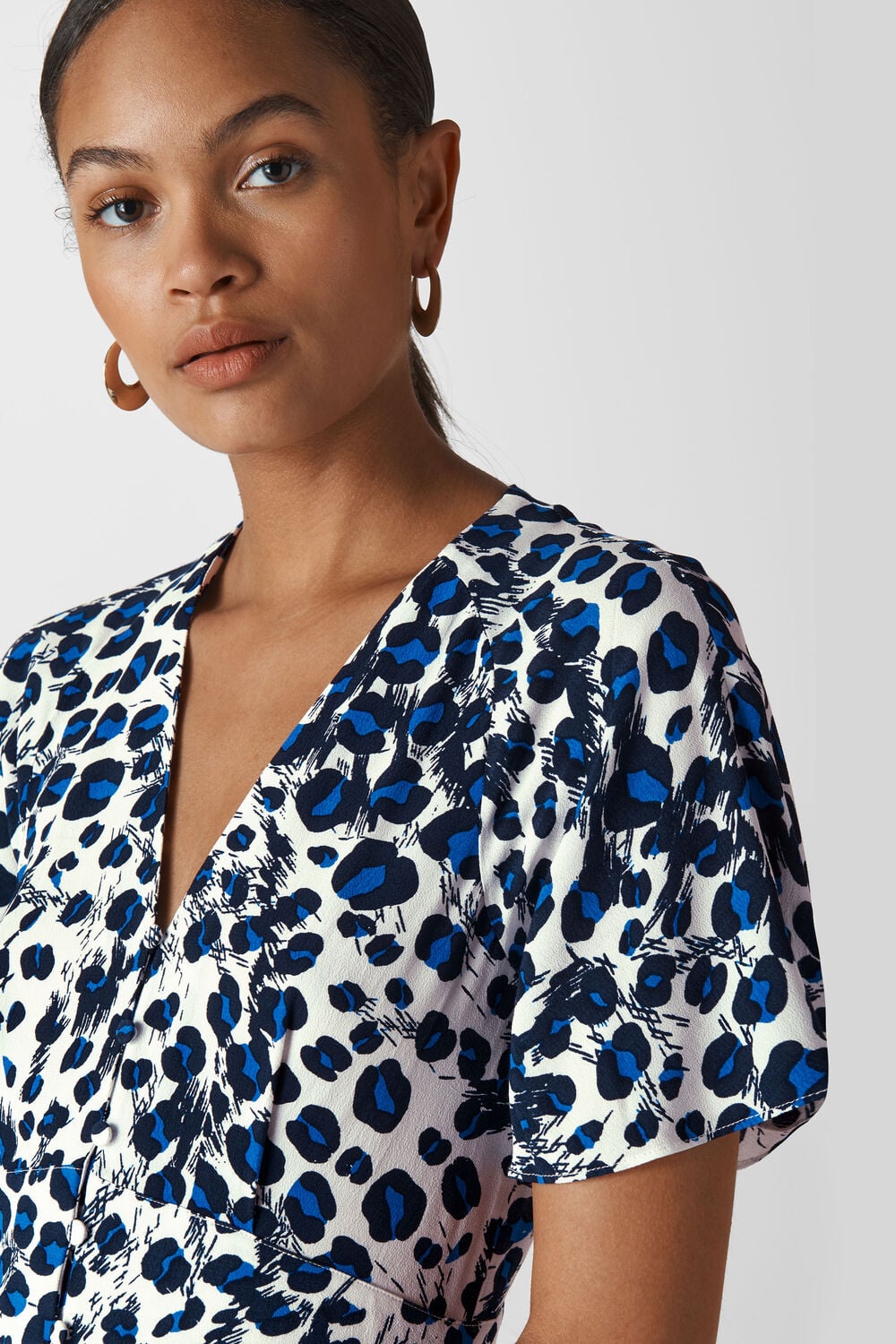 Brushed Leopard Button Dress Blue/Multi