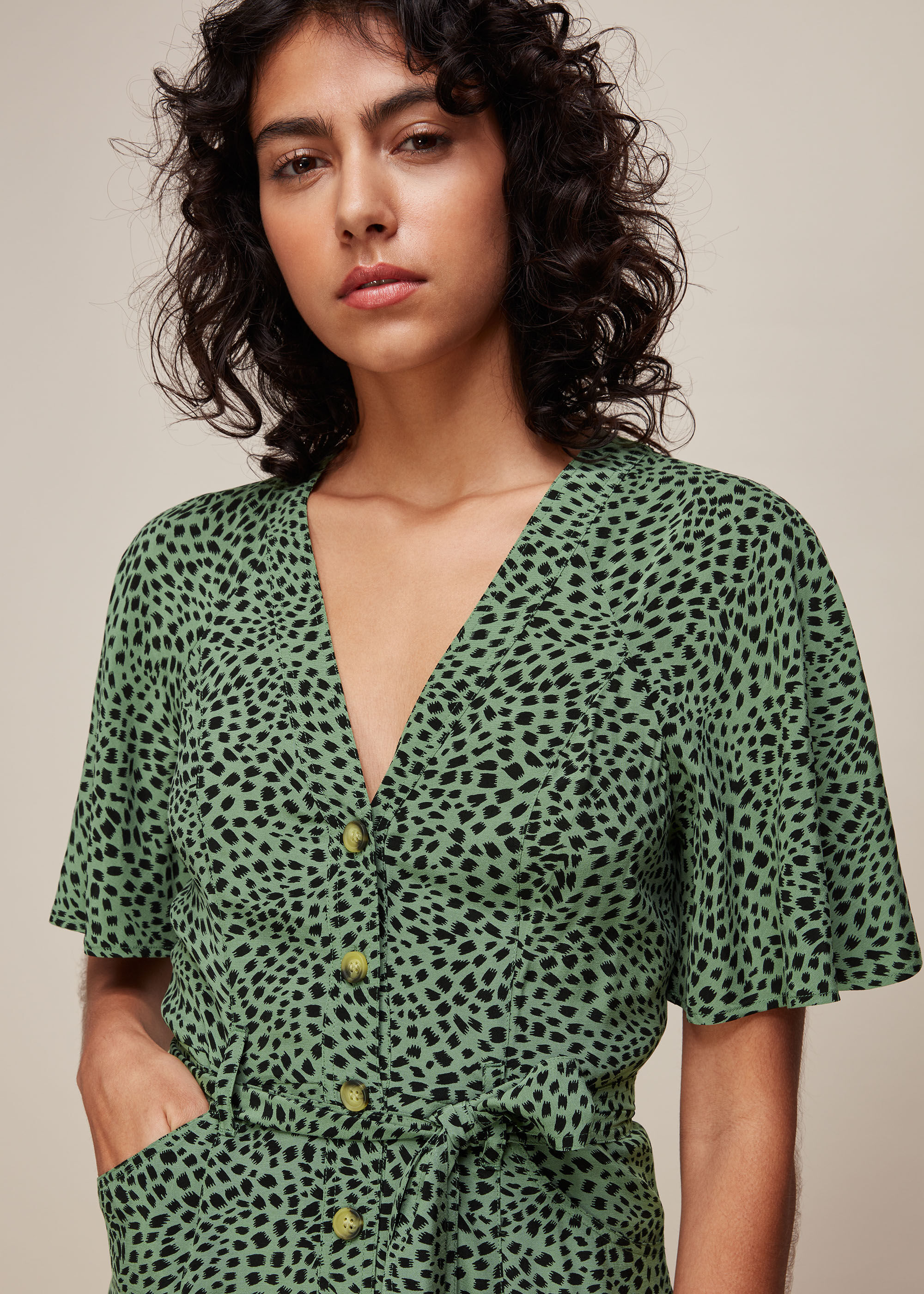 Whistles animal print dress green sale