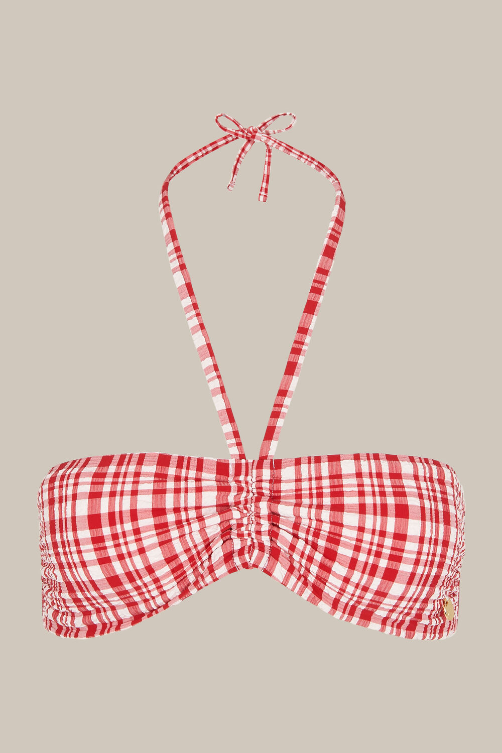 Check Halterneck Bikini Top Red/Multi