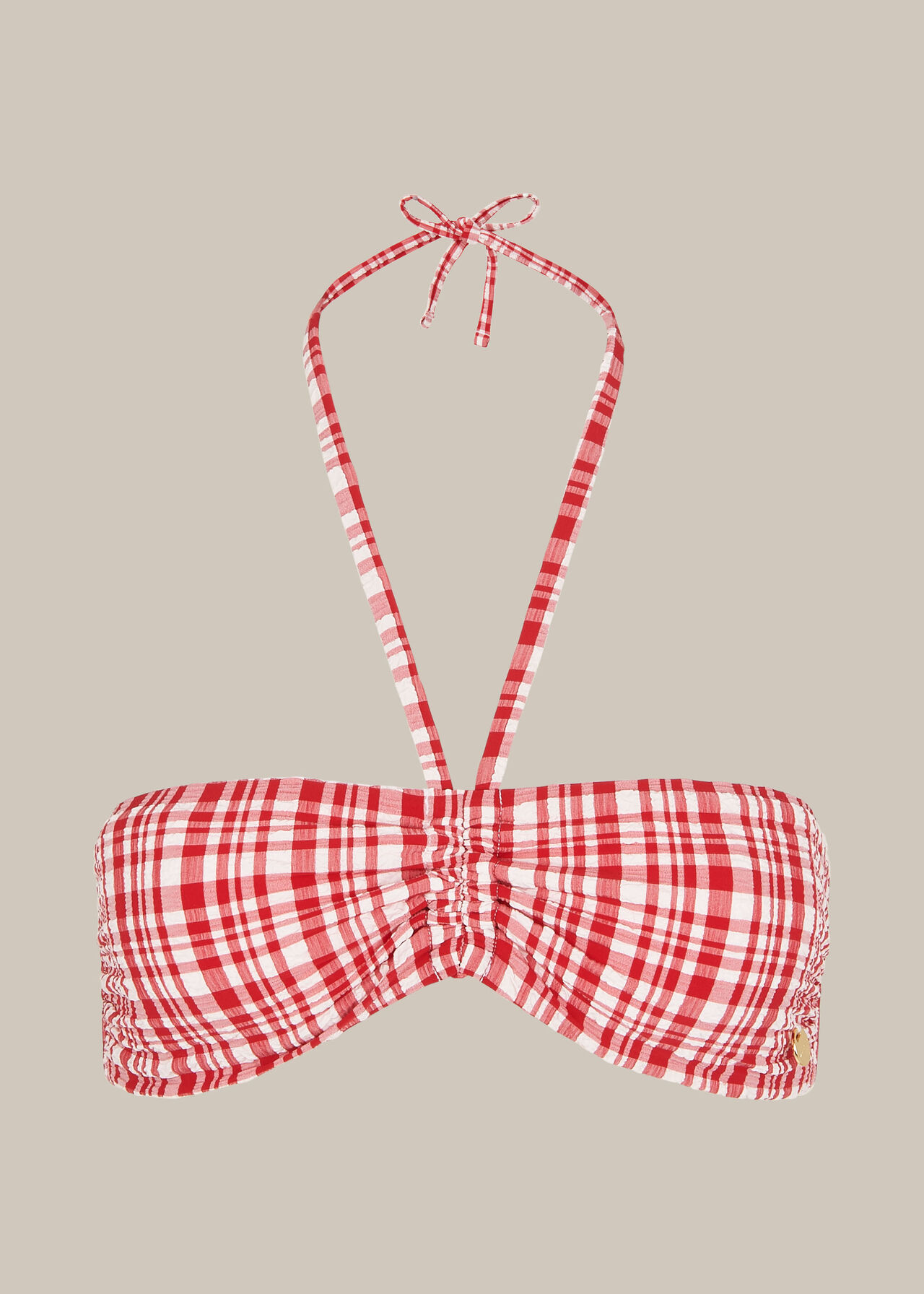 Check Halterneck Bikini Top Red/Multi