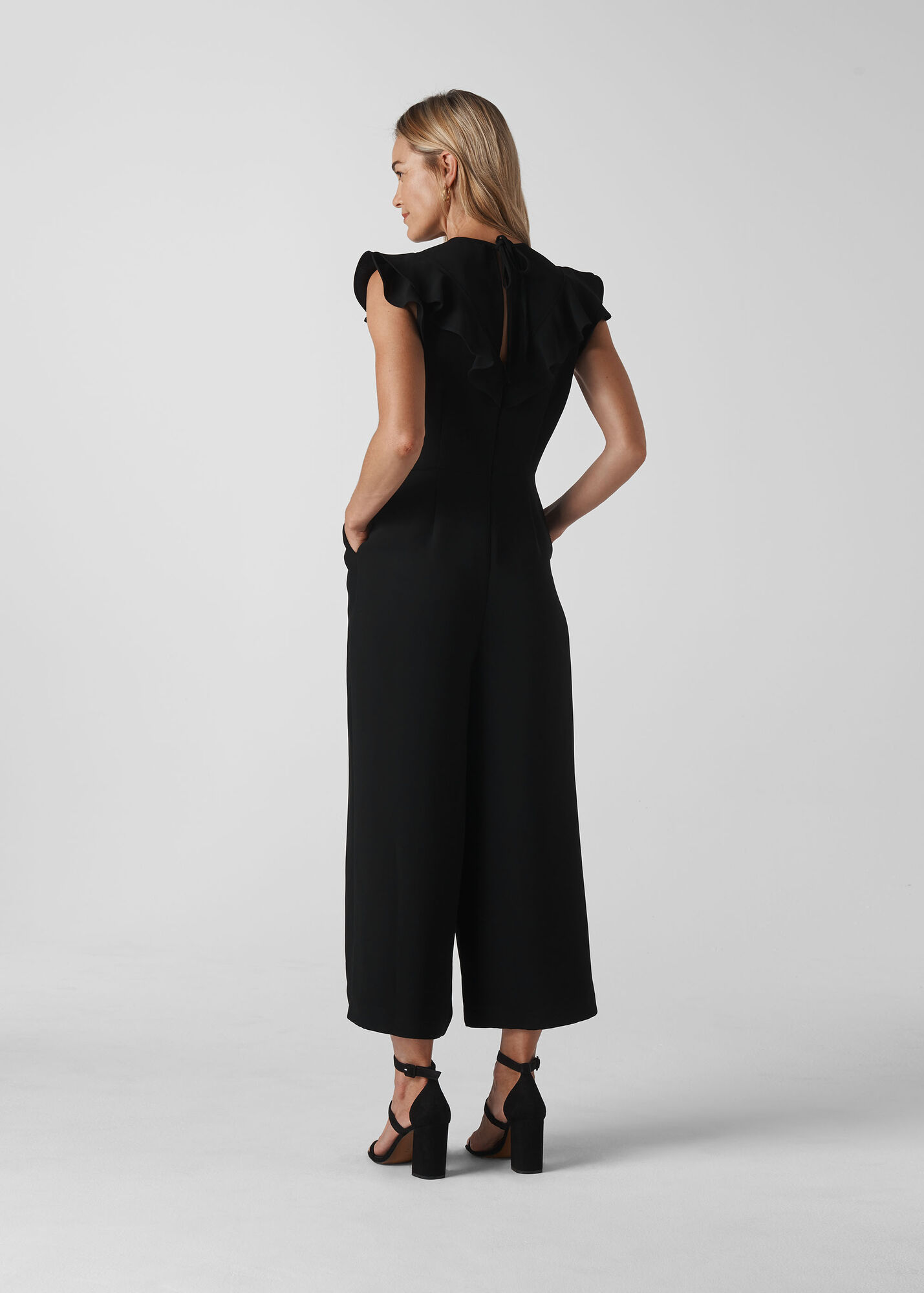 Black Joanna Frill Crepe Jumpsuit WHISTLES