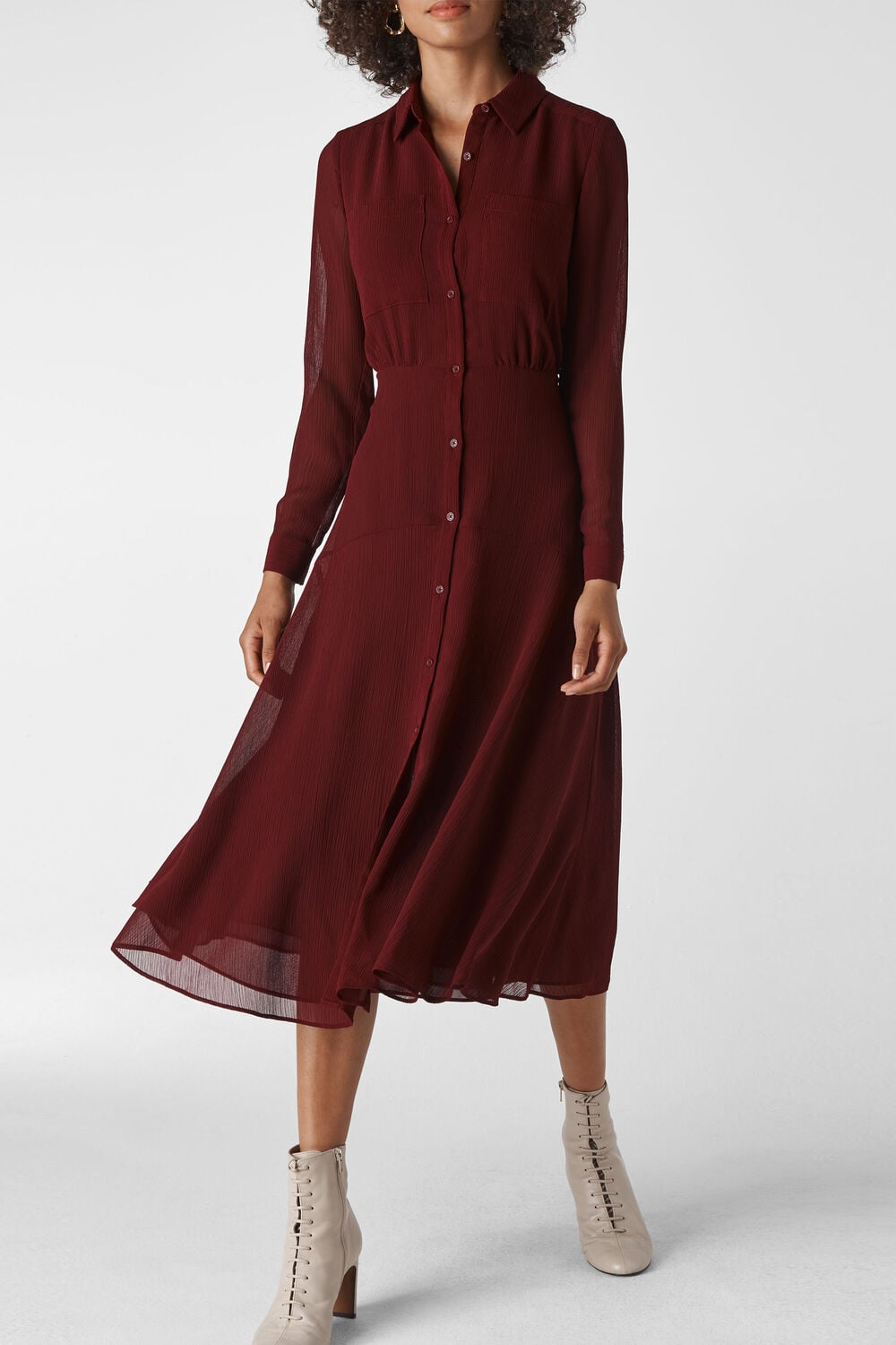 Carys Midi Shirt Dress Burgundy