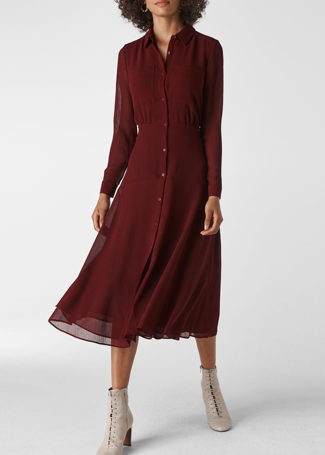 Carys Midi Shirt Dress Burgundy