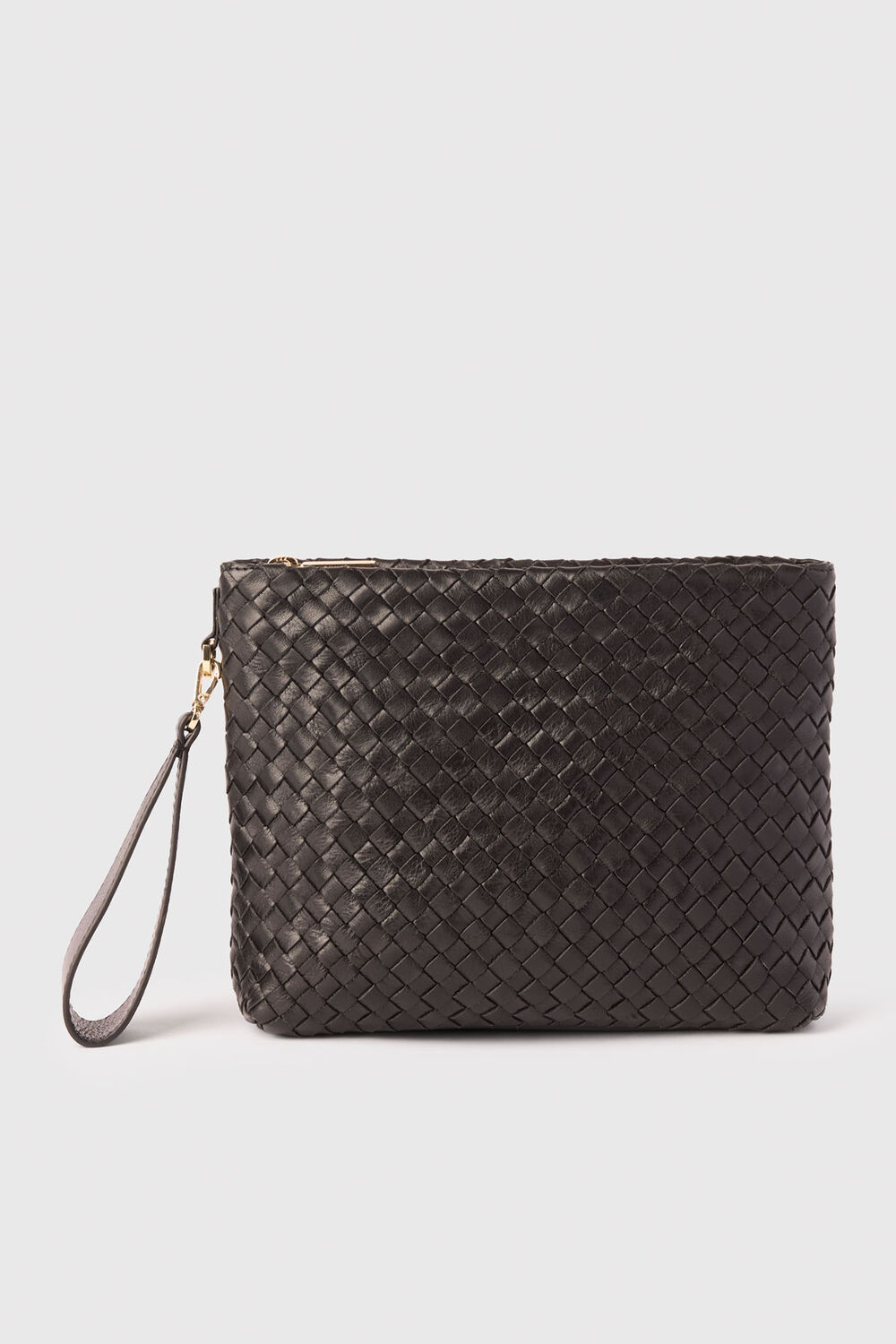 Black Avah Woven Zip Clutch