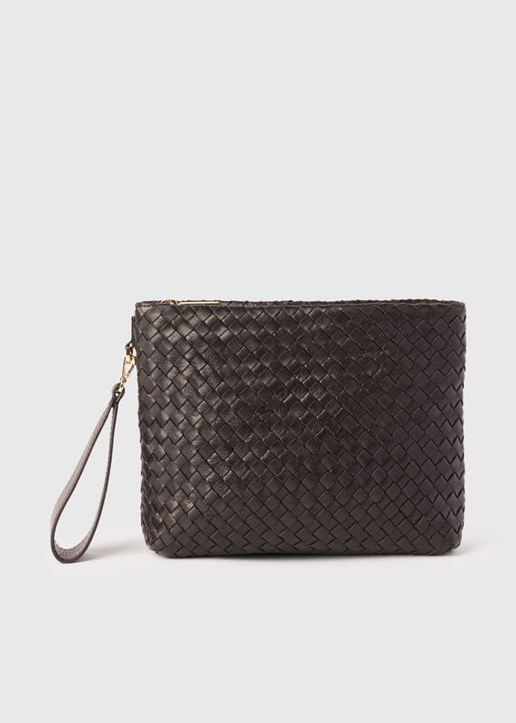 Black Avah Woven Zip Clutch