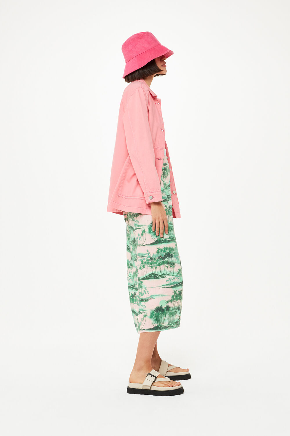 Pink Waving Palms Button Skirt