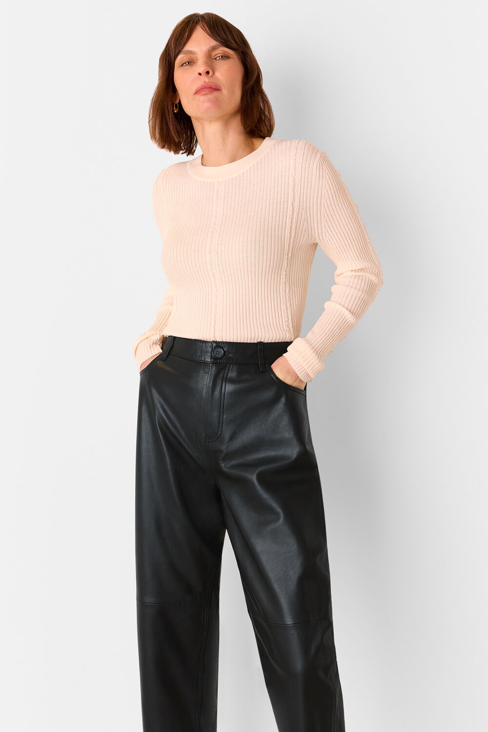 Leather Barrel Leg Trouser