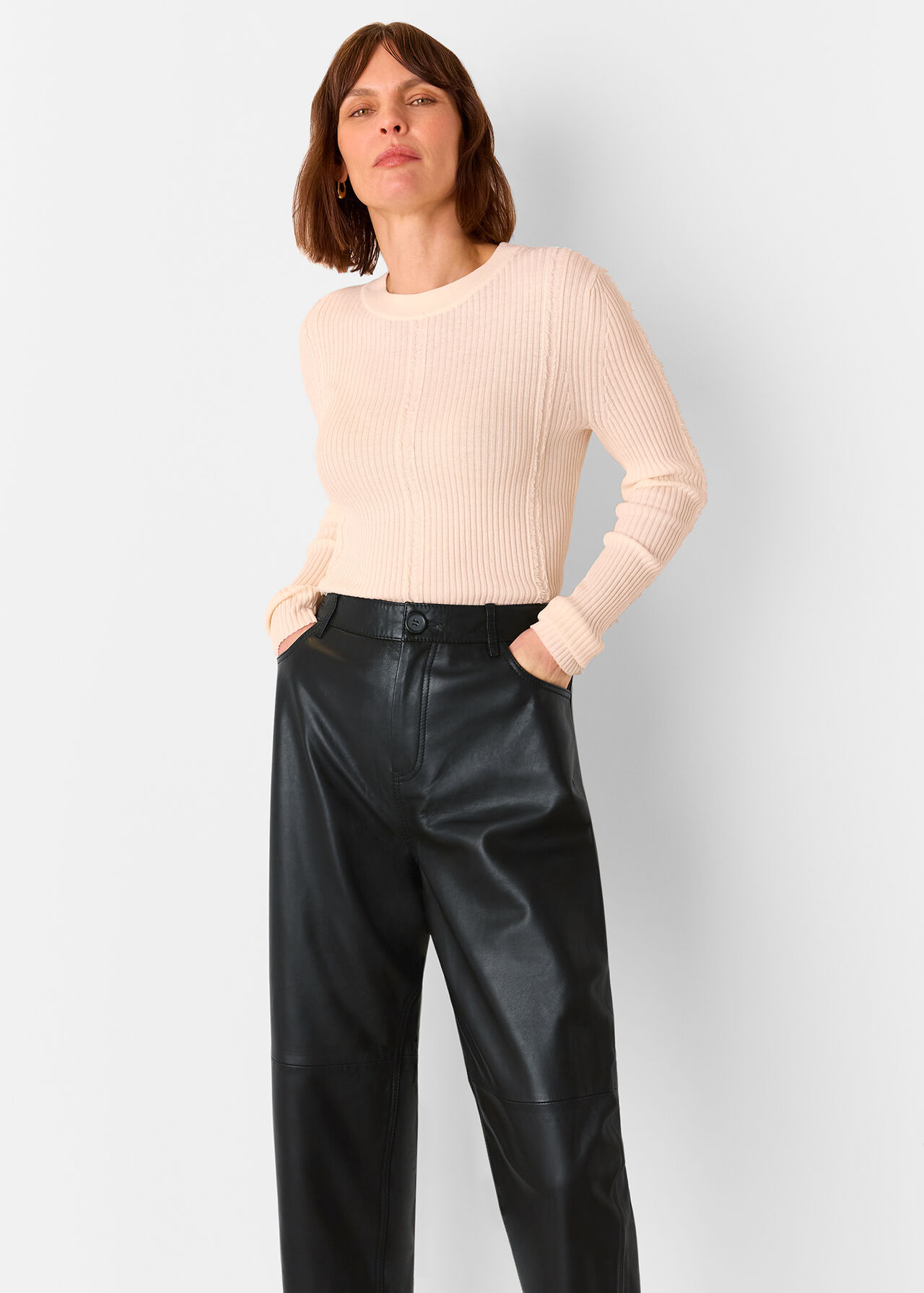 Leather Barrel Leg Trouser