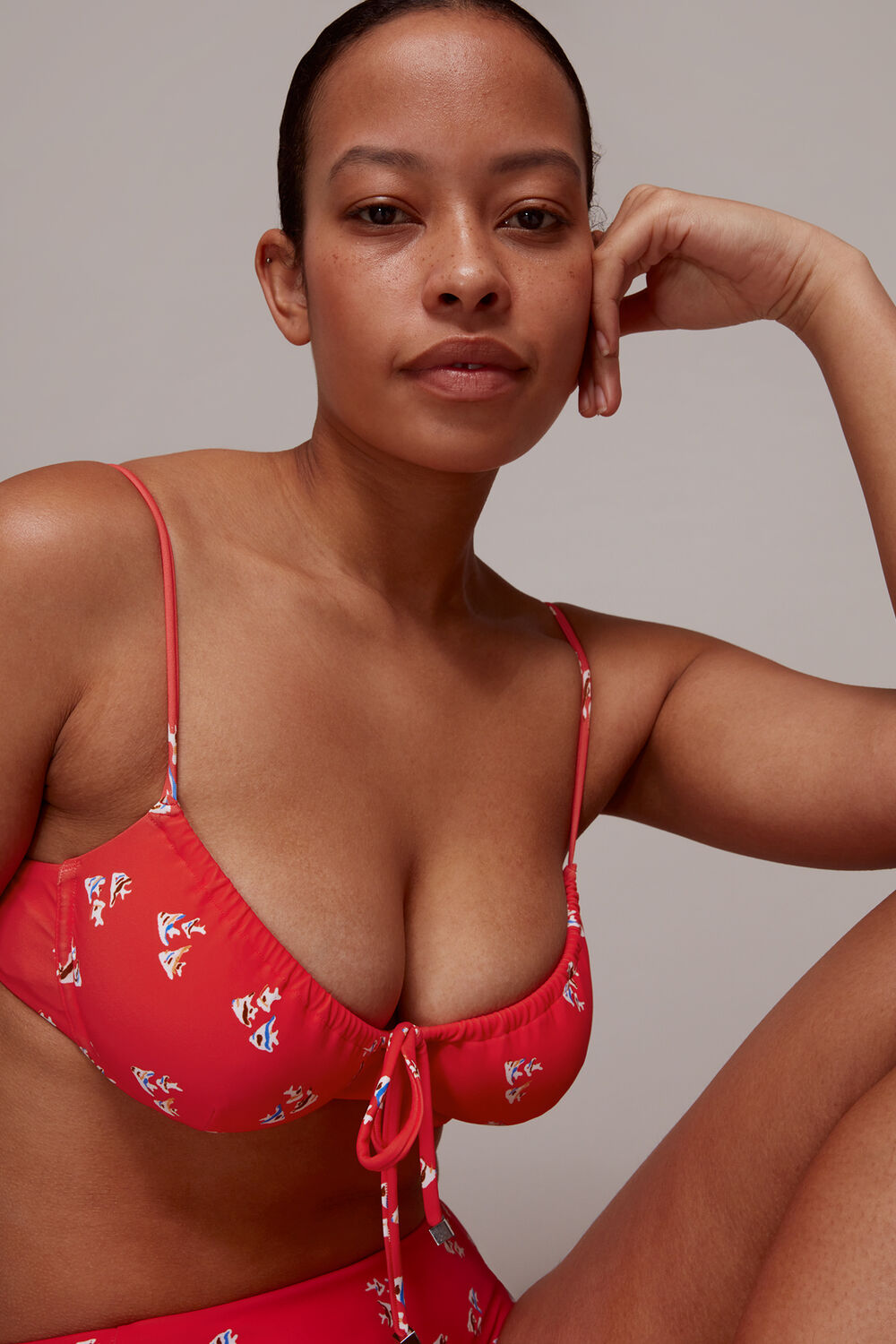 Red Fish Printed Bikini Top