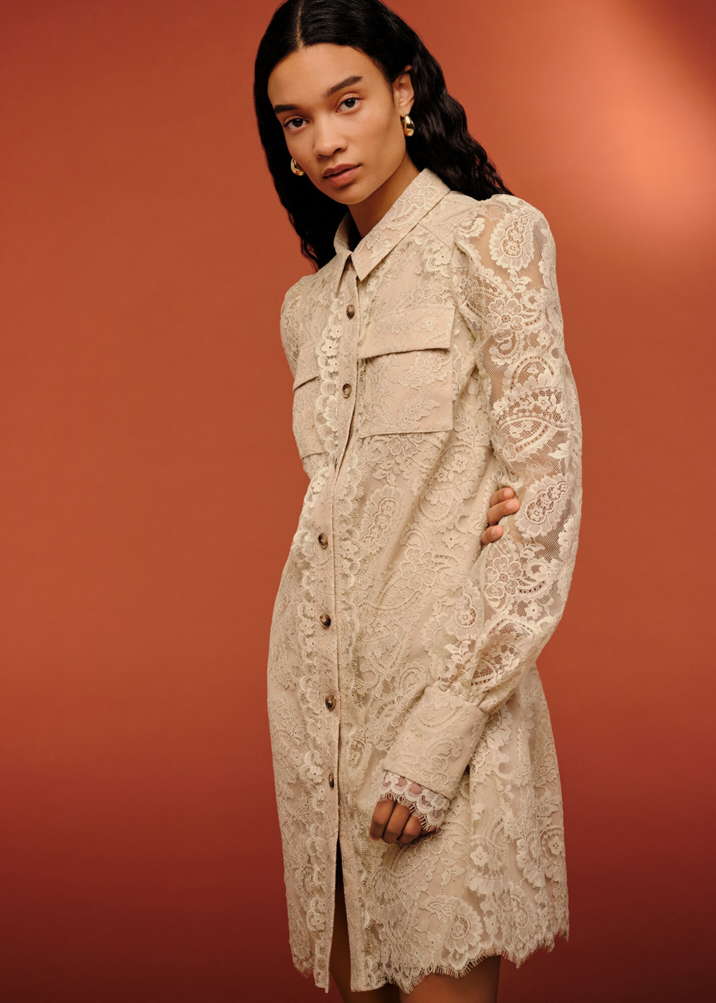 Neutral Lace Shirt Dress WHISTLES Whistles UK — free download
