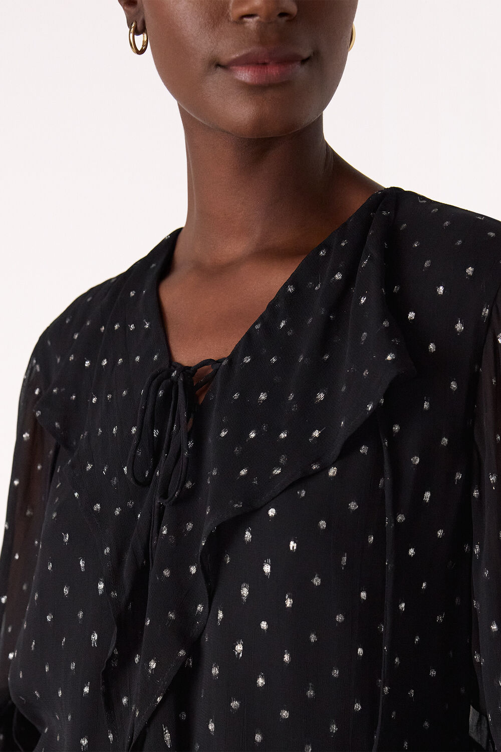 Black Metallic Dobby Frill Blouse