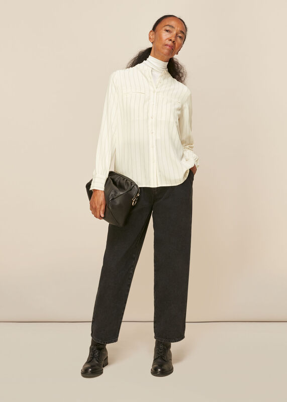 Cream Stripe Silk Shirt