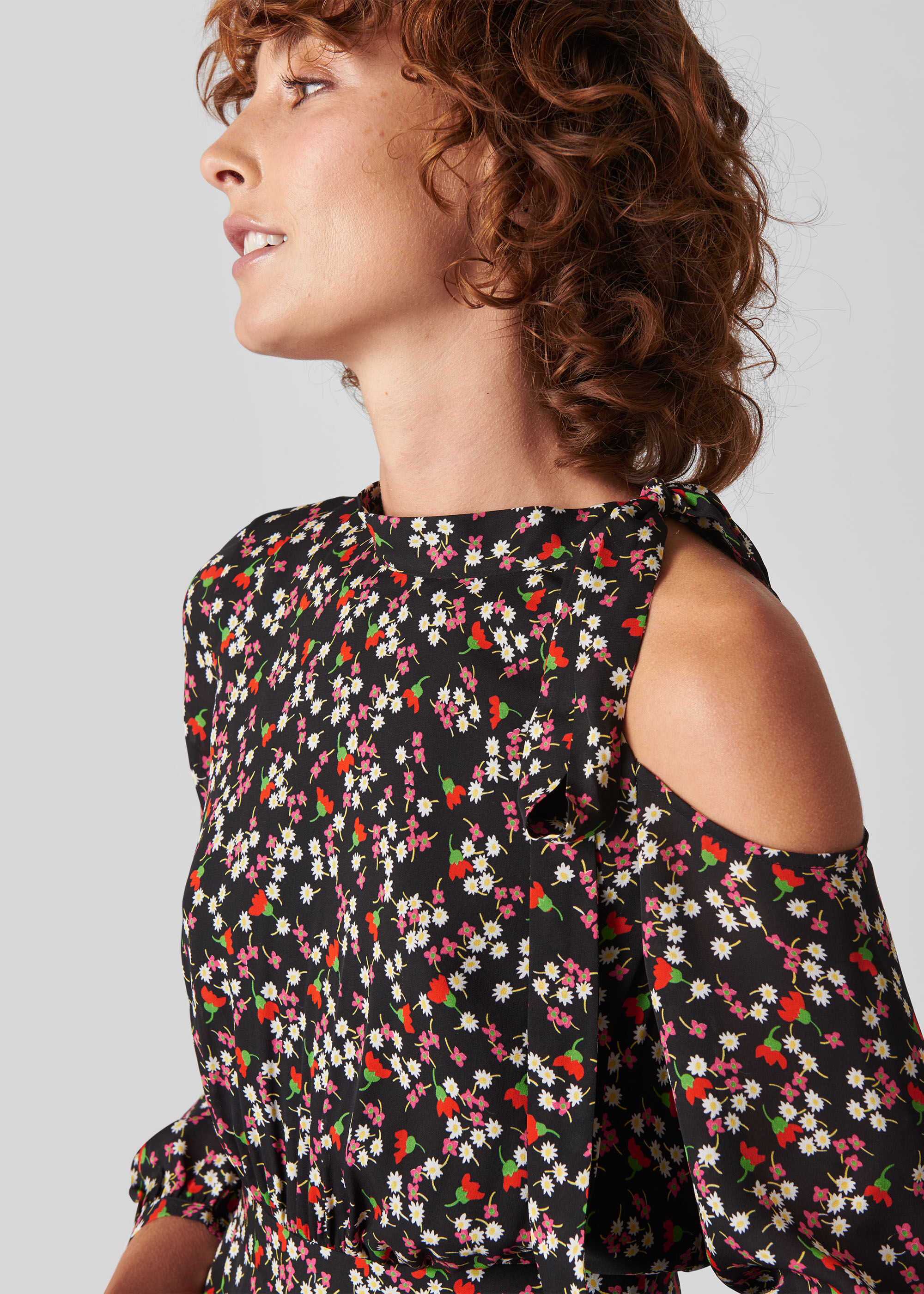 Black Peony Cut Out Silk Jumpsuit