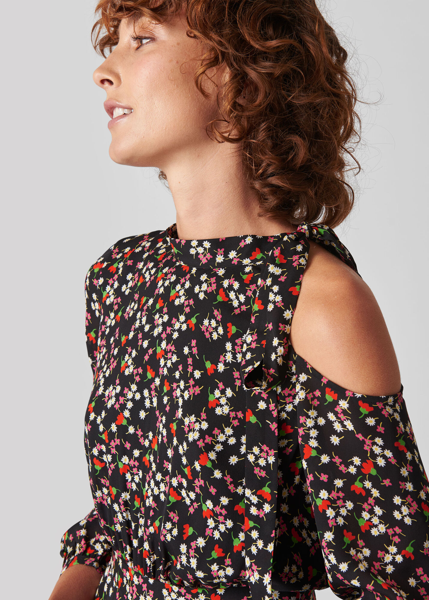 Black/Multi Peony Cut Out Silk Jumpsuit WHISTLES