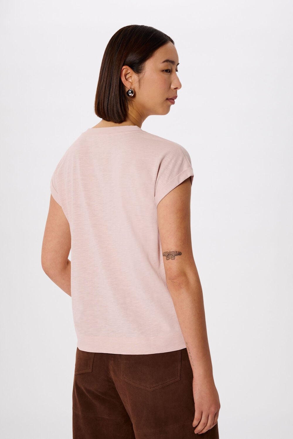 Pale Pink Willa V-Neck Cap Sleeve Tee