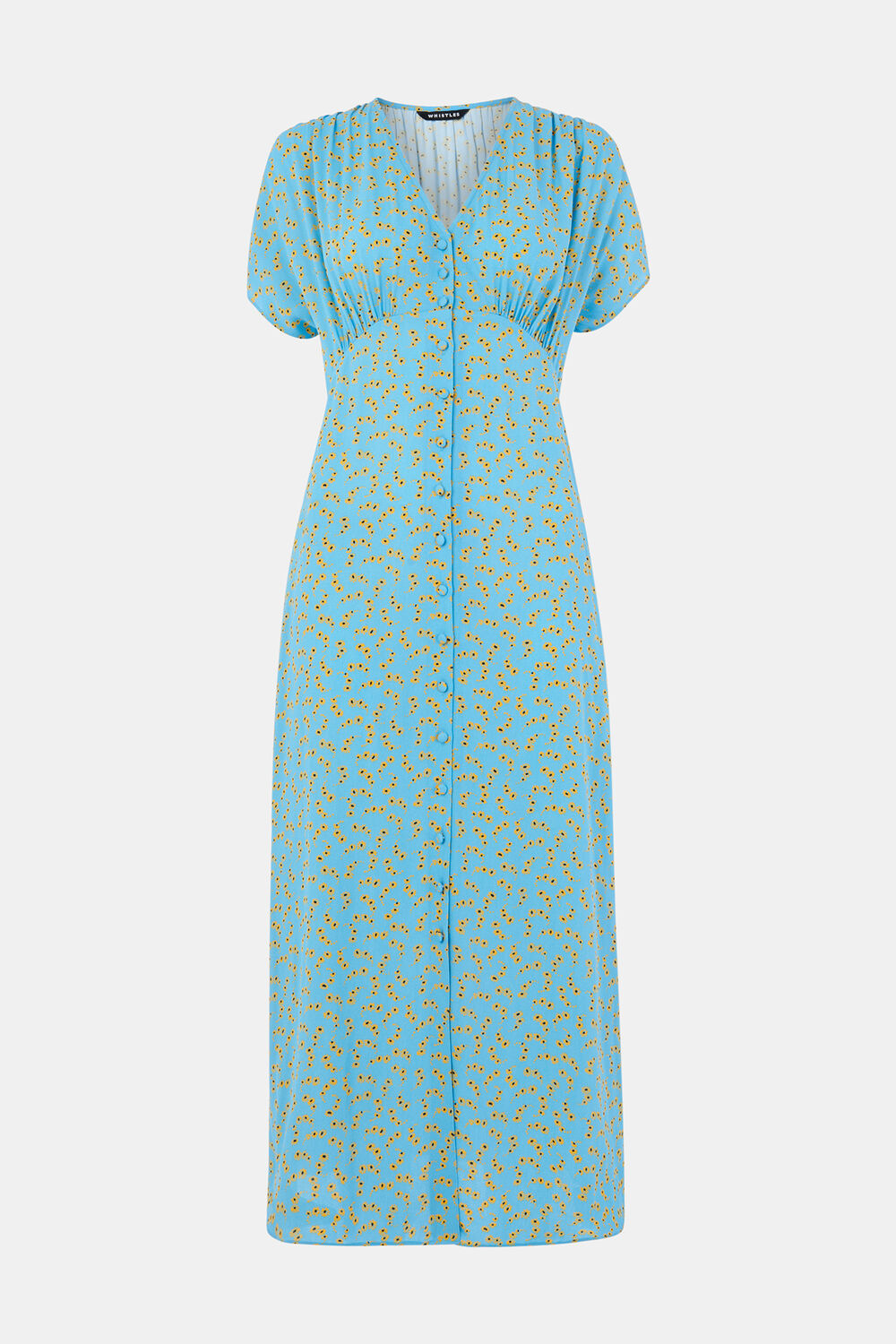 Blue Floral Crescent Midi Dress