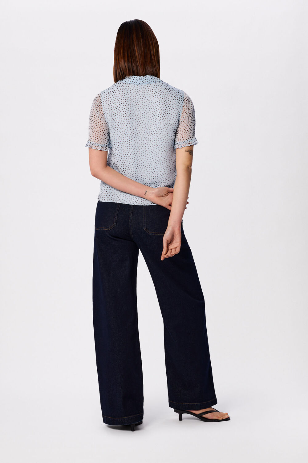 Blue Polka Dot Sheer Sleeve Shirt
