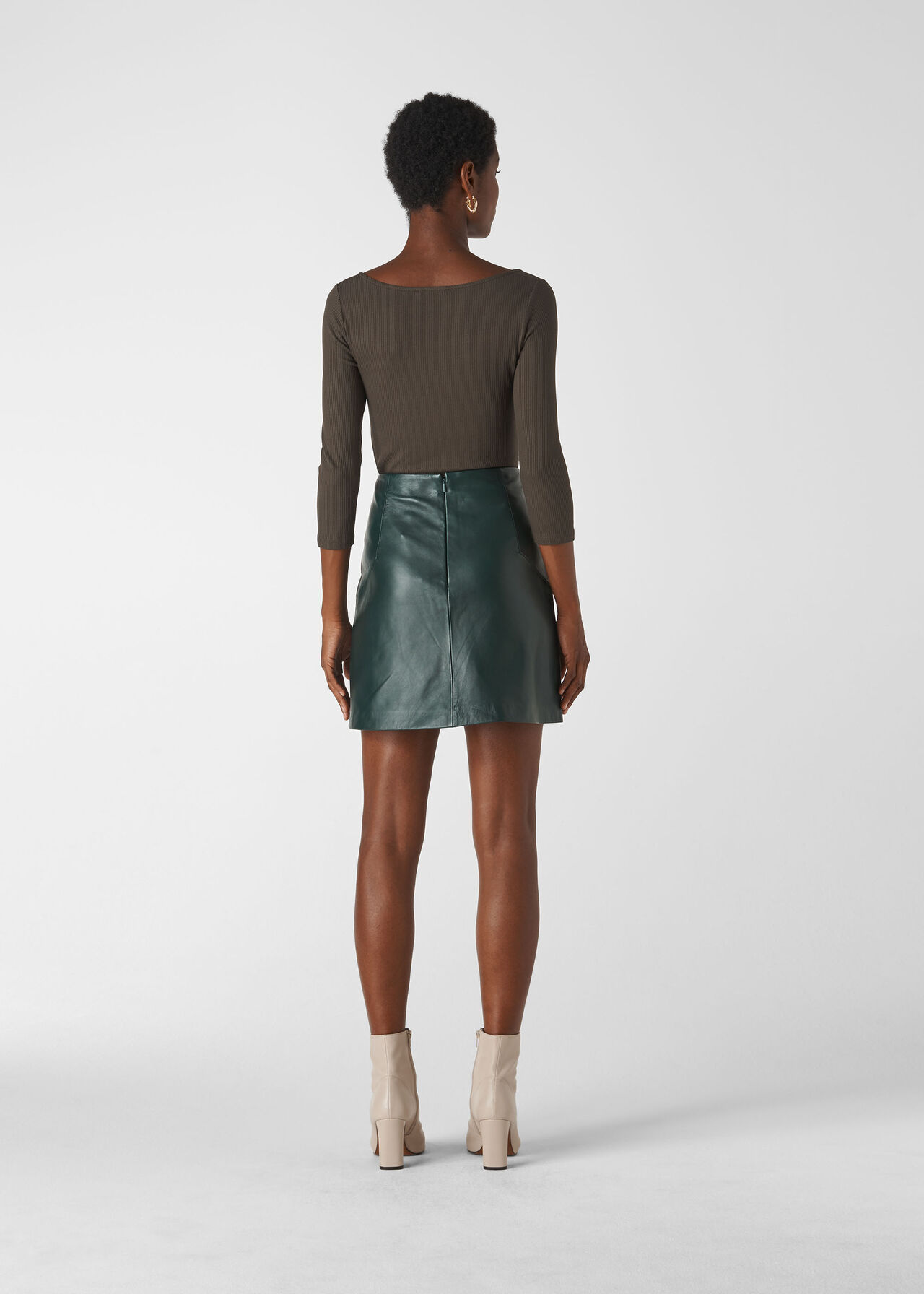 Leather A line Skirt Dark Green