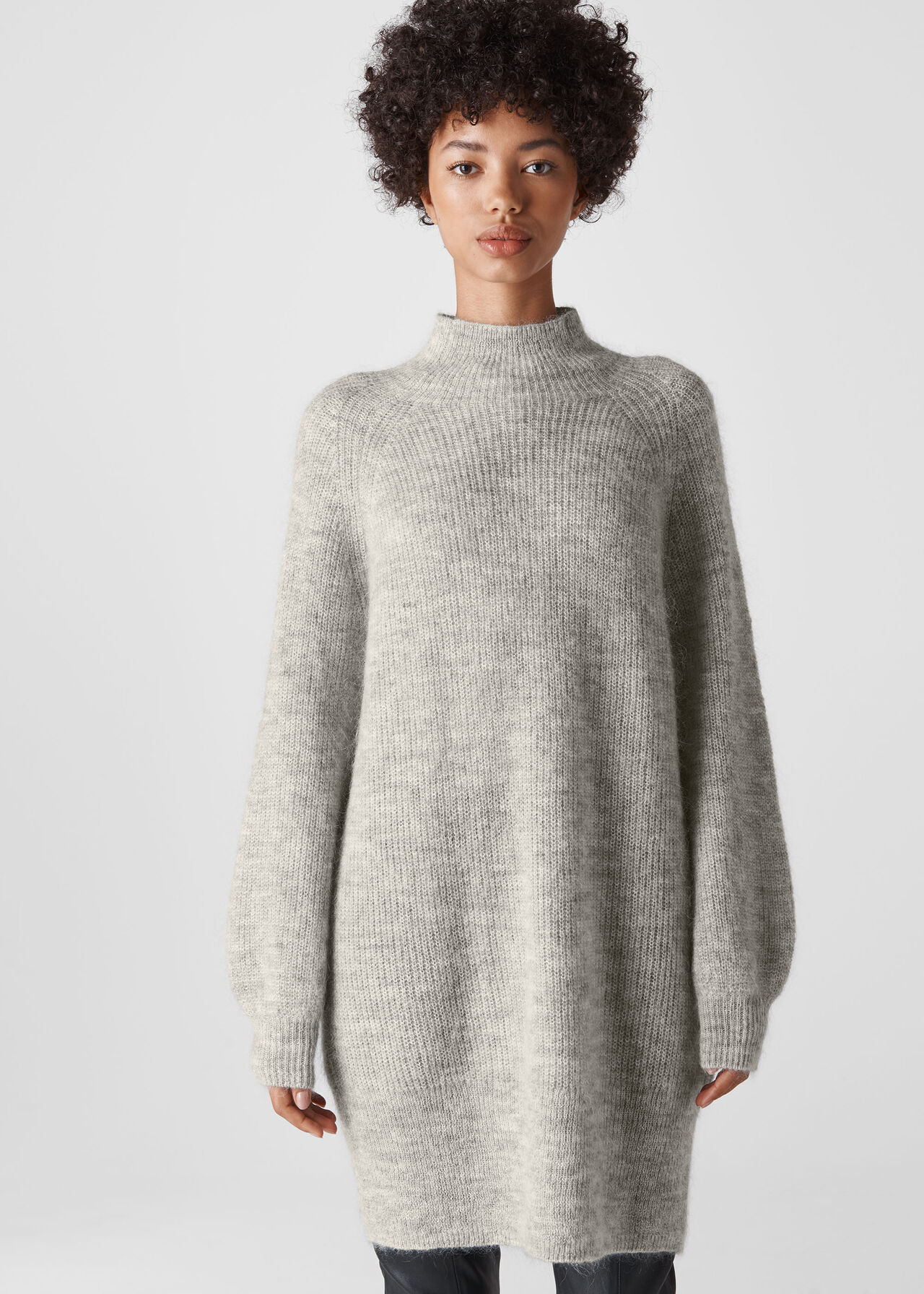 Mohair Funnel Neck Tunic Grey Marl