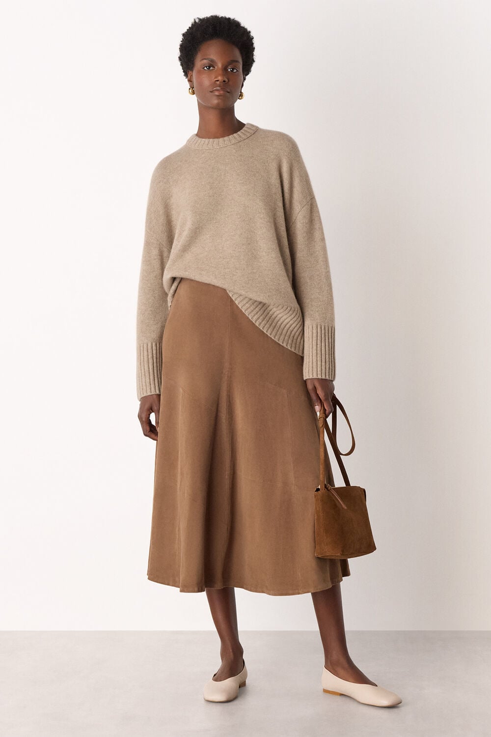 Neutral Heavy Cashmere Crew Neck Knit