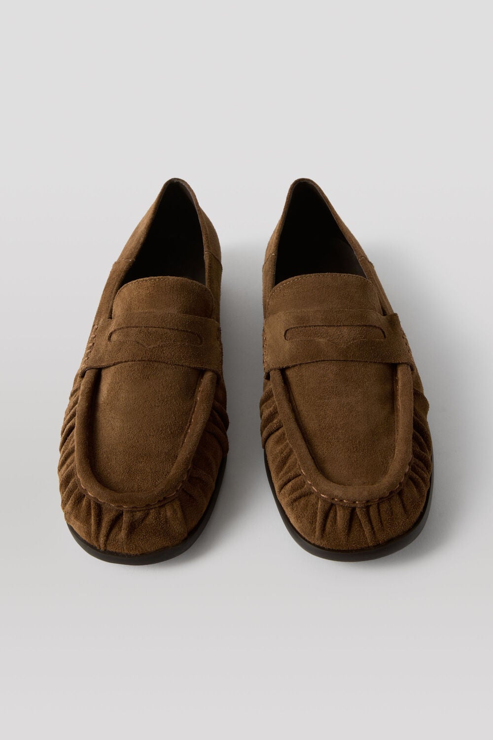 Tan Soft Suede Ruched Loafer