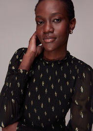 Dobby Shirred Metallic Dress