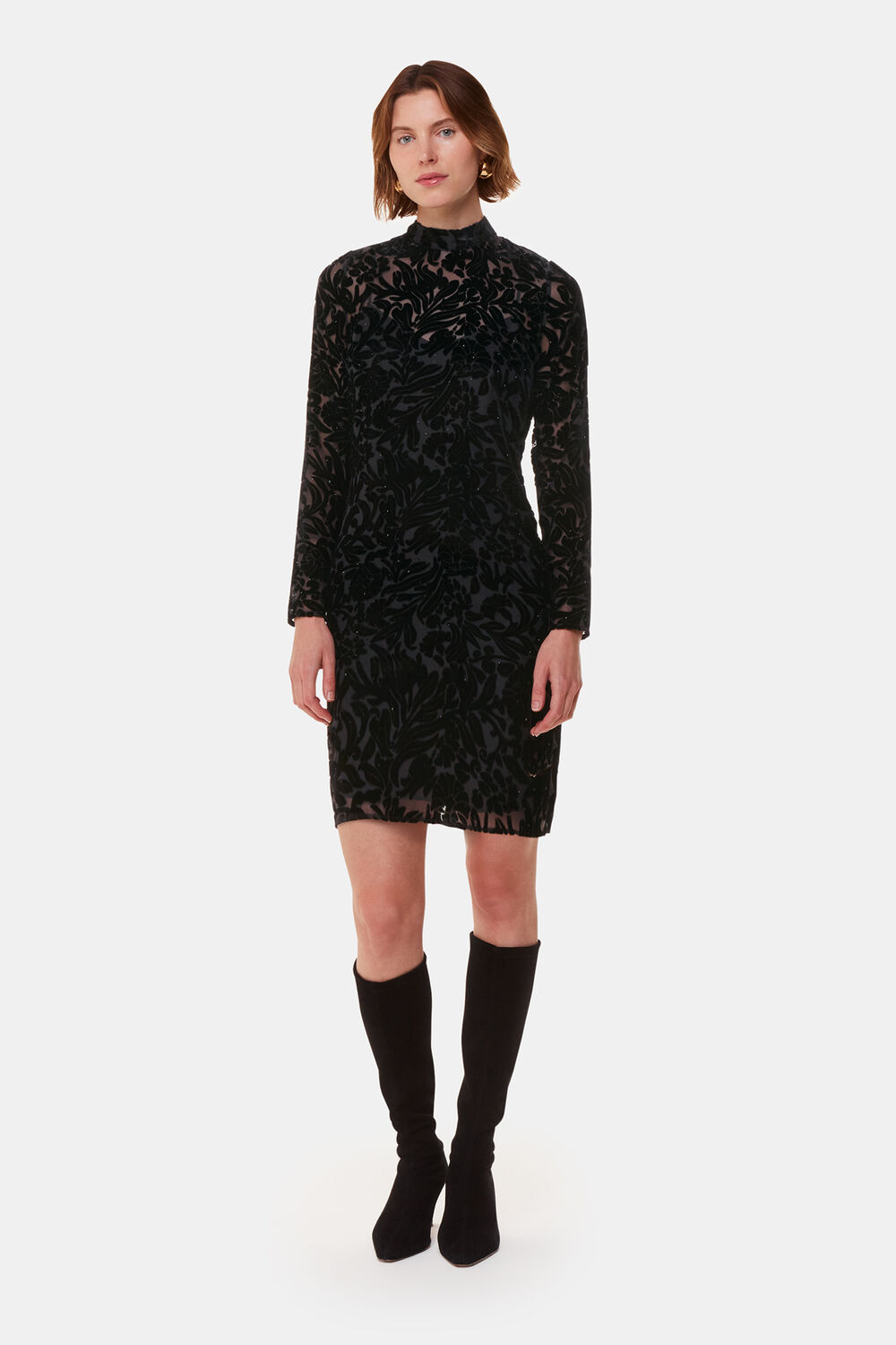 Black Hot Fix Floral Velvet Dress