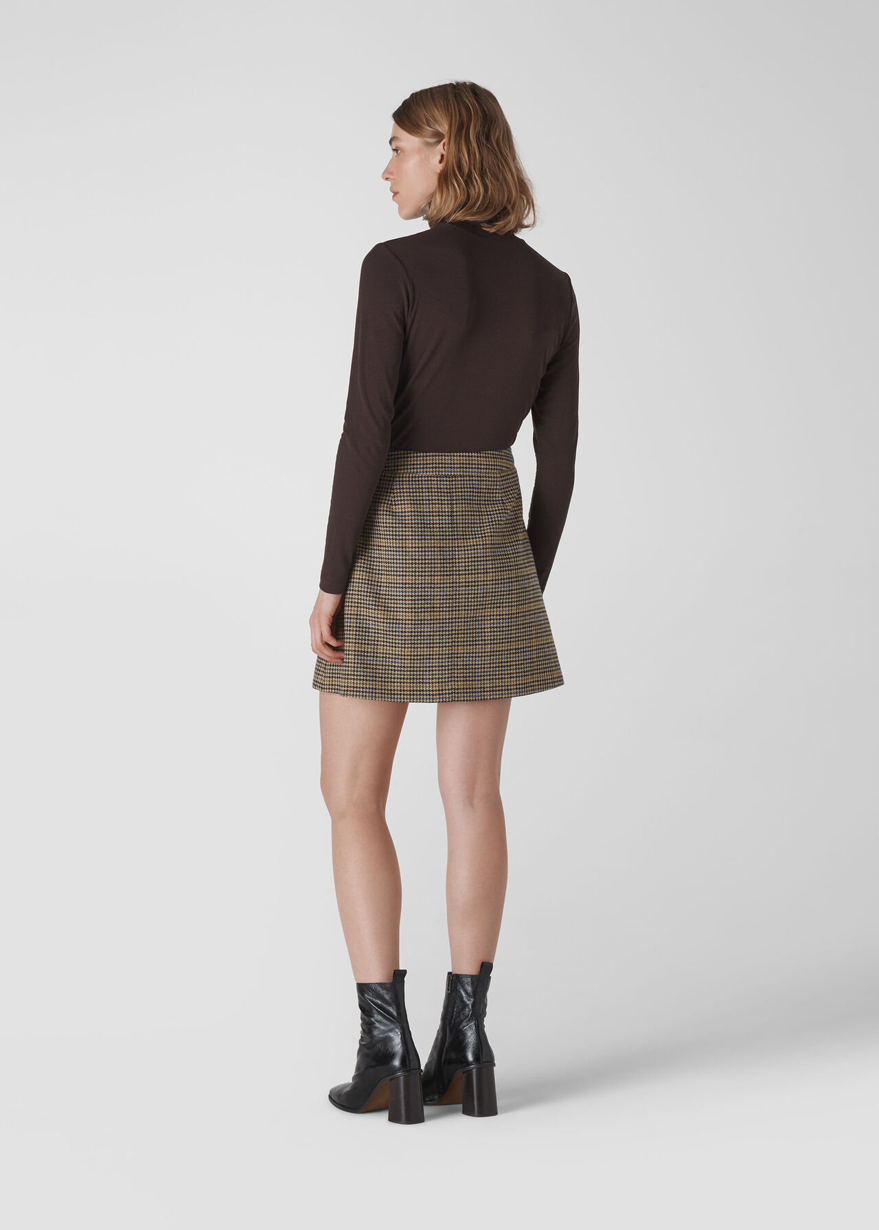 Houndstooth Button Aline Skirt Multicolour