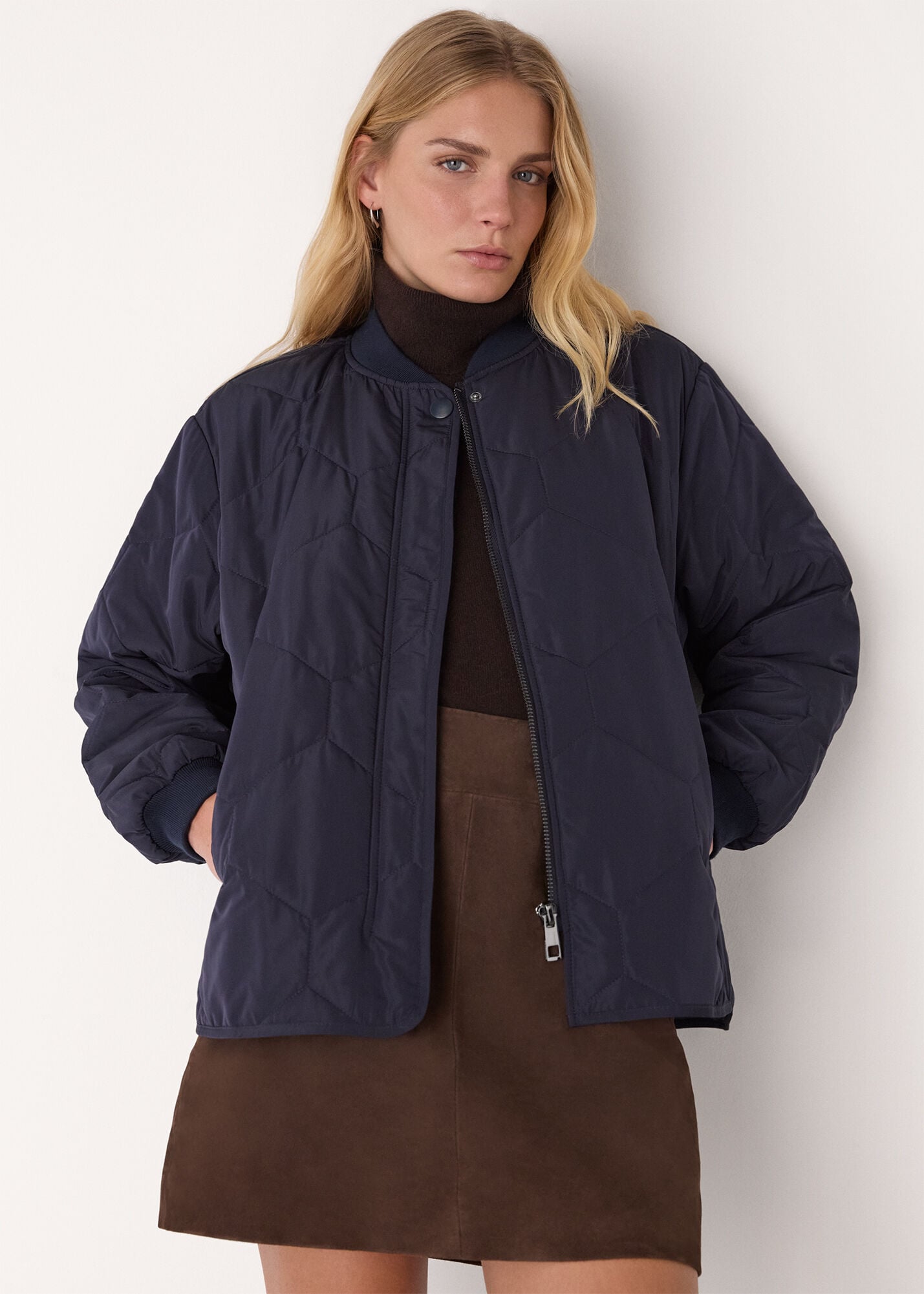 Navy Ida Short Quilted Coat | WHISTLES | Whistles US |
