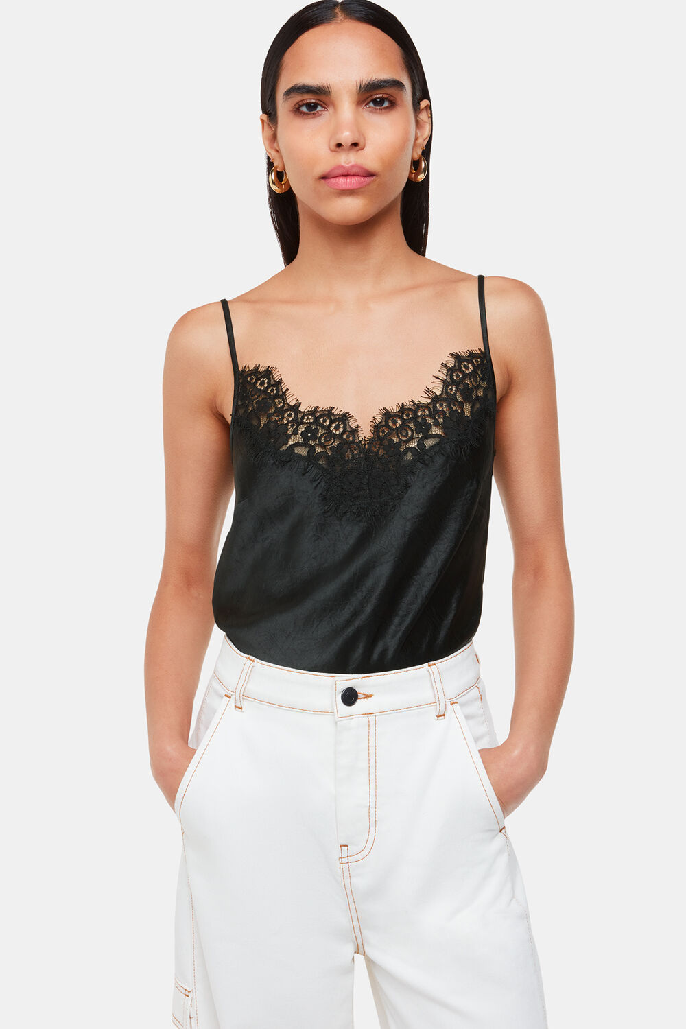 Black Lace Trim Cami Top