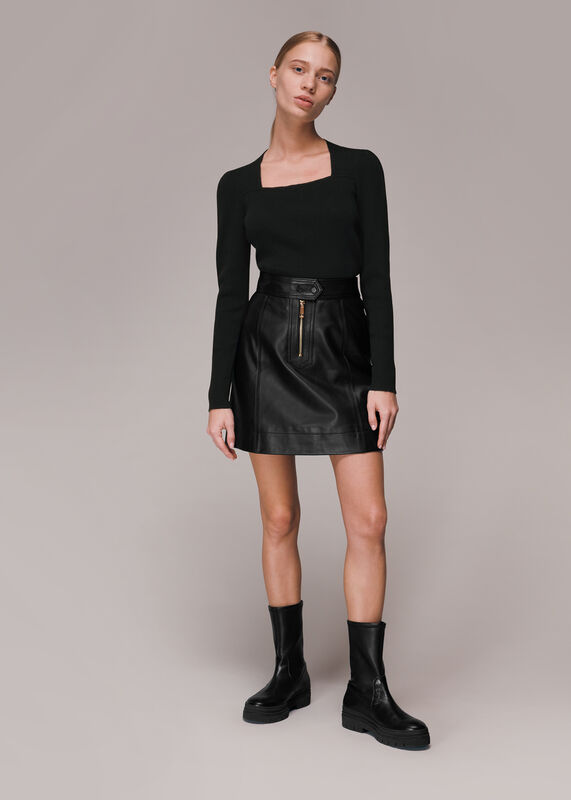 Black Square Neck Ribbed Top