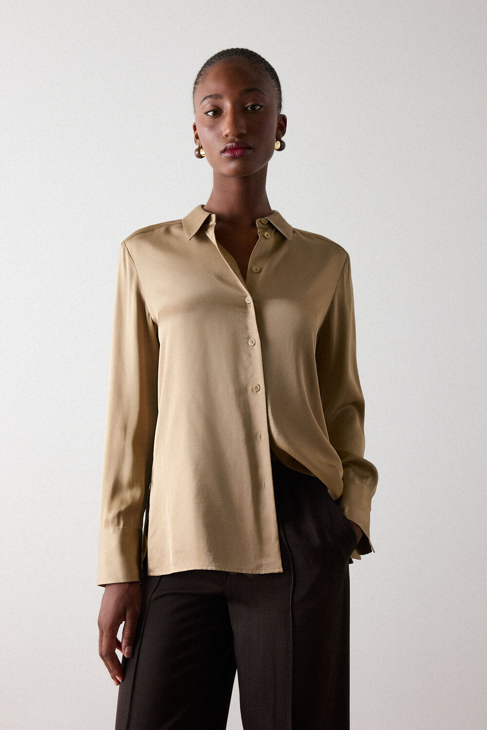 Gold Metallic Satin Viscose Shirt