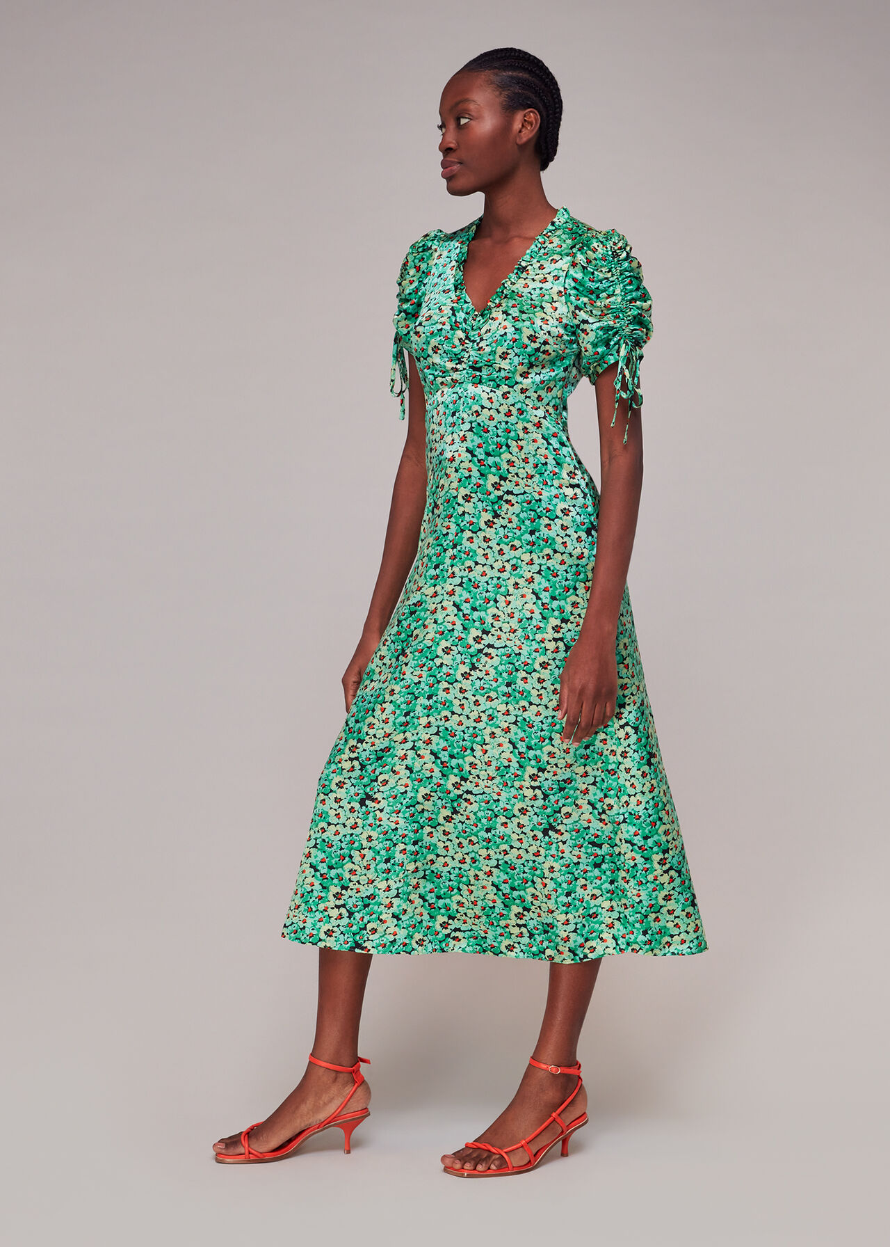 Green/Multi Pansy Meadow Silk Mix Dress | WHISTLES