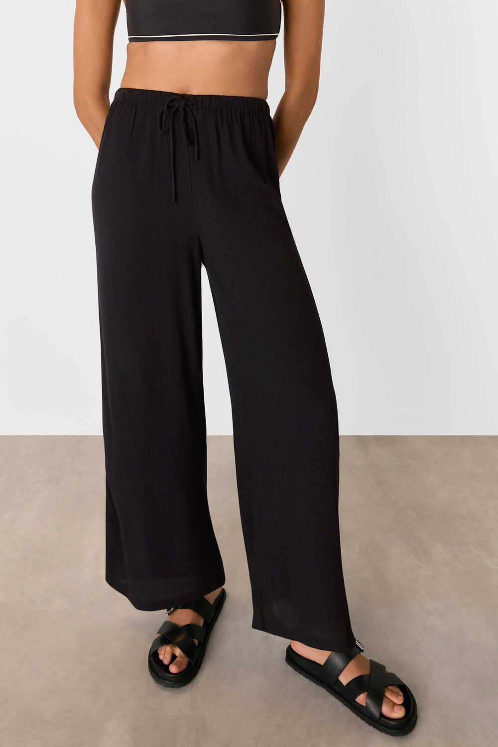 Black Tie Front Beach Trouser