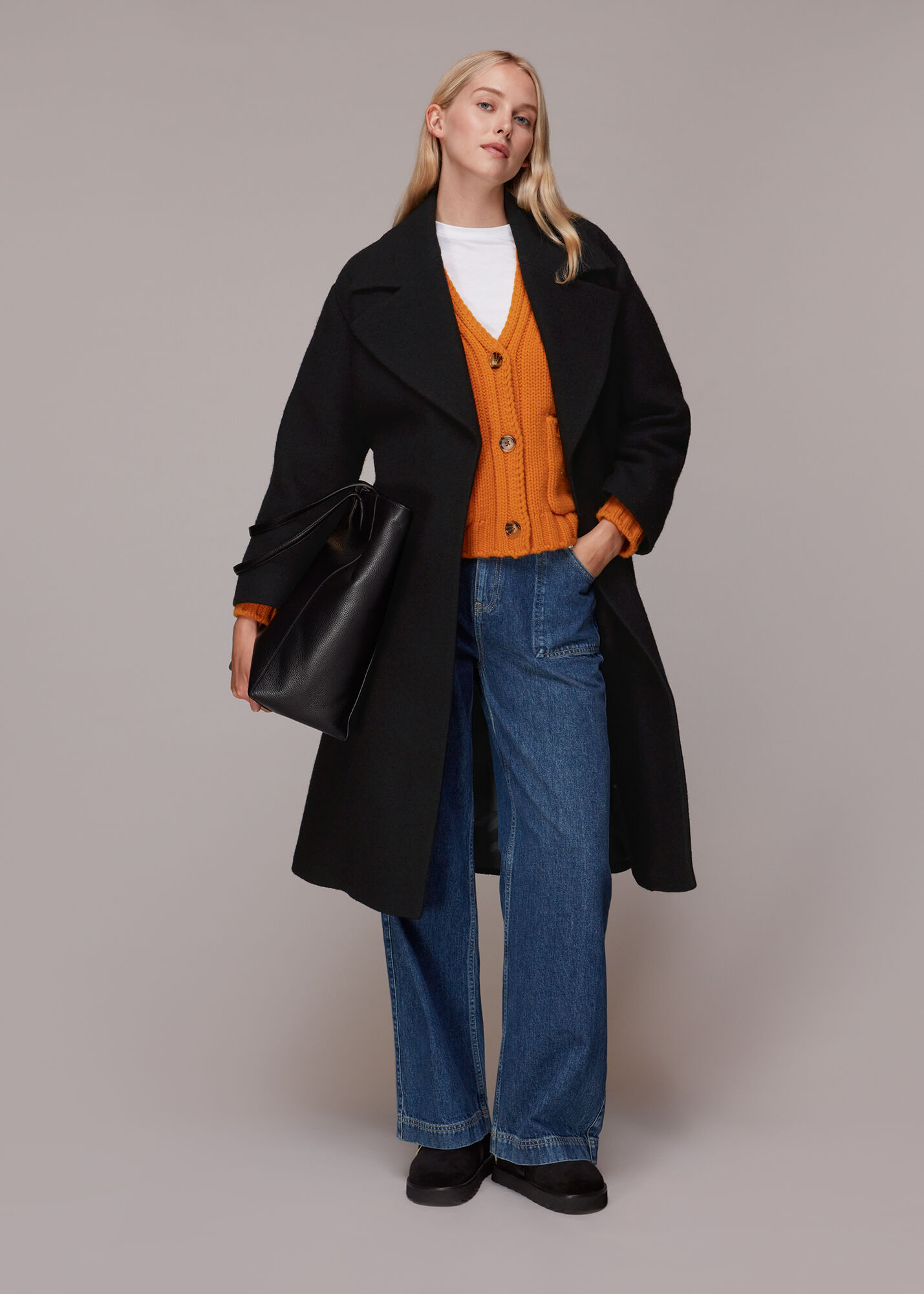 Black Lorna Wrap Wool Coat WHISTLES