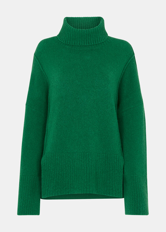 Green Wool Mix Turtleneck Sweater