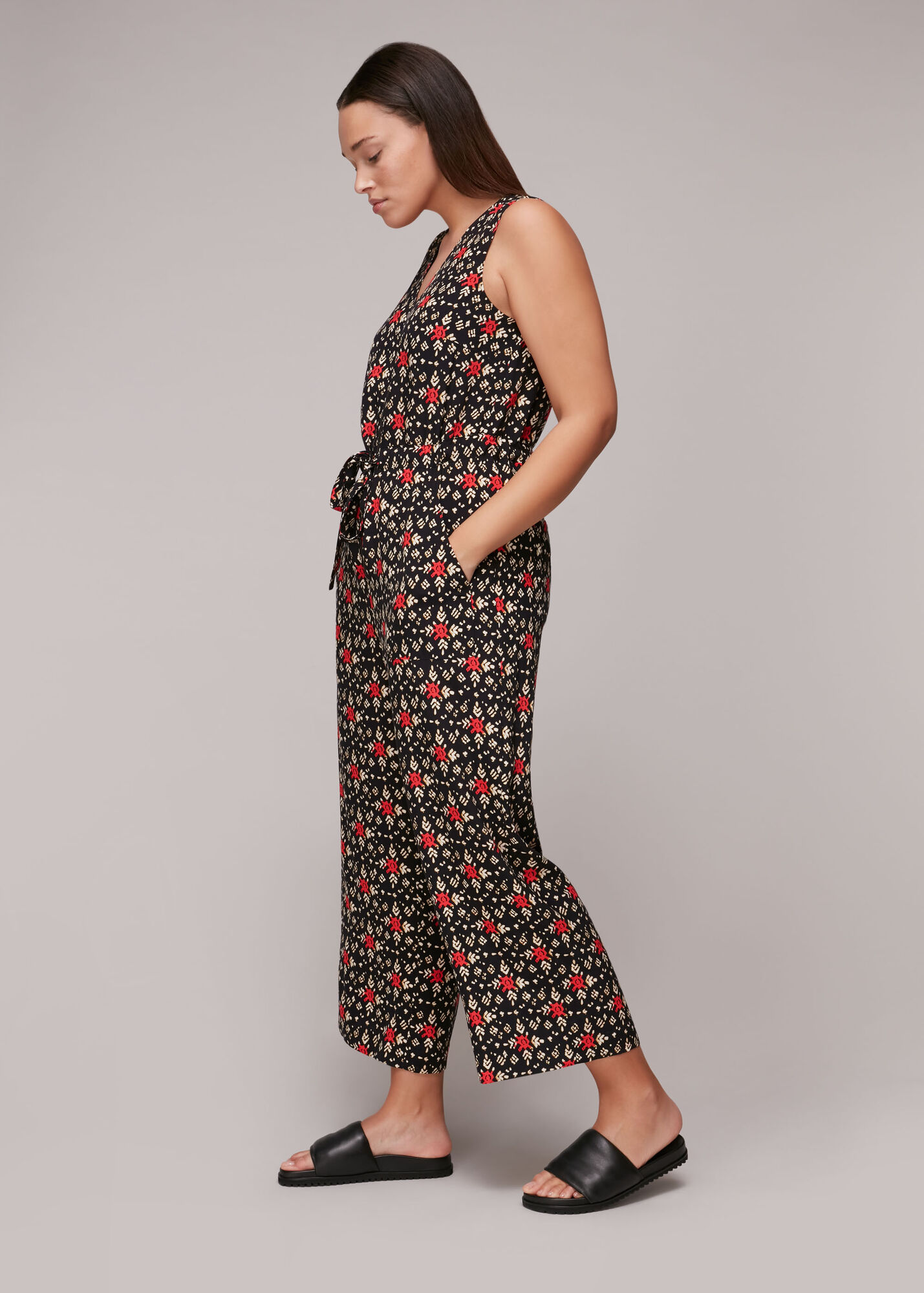 Black/Multi Block Print Corey Zip Jumpsuit WHISTLES