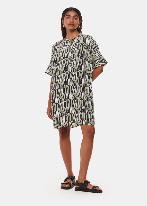 Green Petite Checkerboard Tiger Print Dress