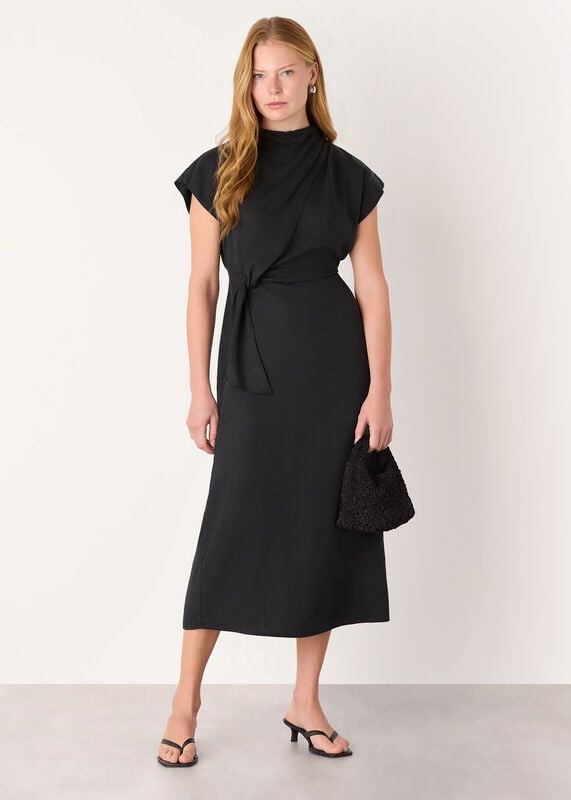 Black Twist Waist Midi Dress
