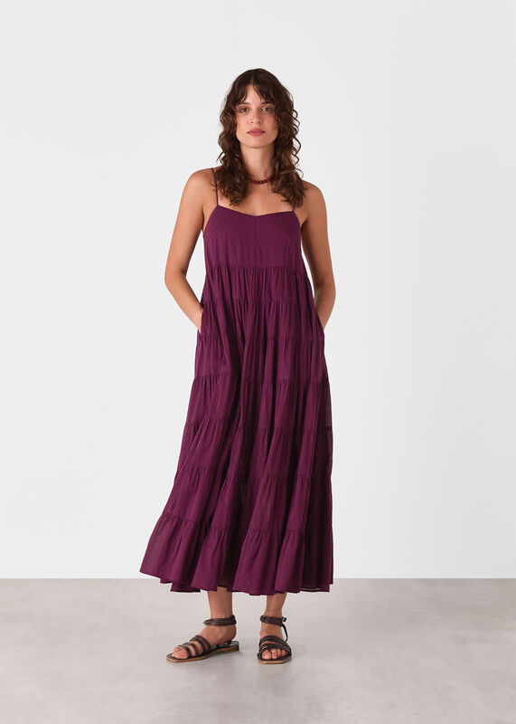 Plum Cotton Tiered Maxi Sun Dress