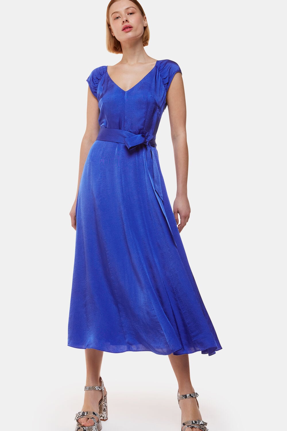 Cobalt Blue Arie Hammered Satin Midi Dress