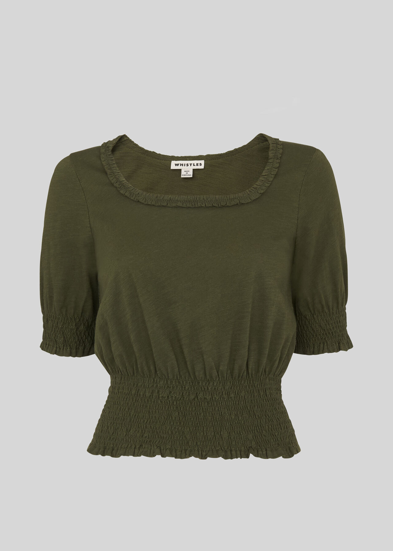 Smocked Ruffle Top Olive