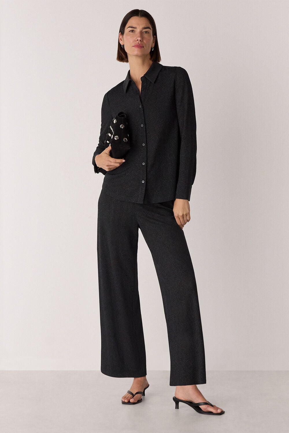 Black Eva Sparkle Cropped Trouser