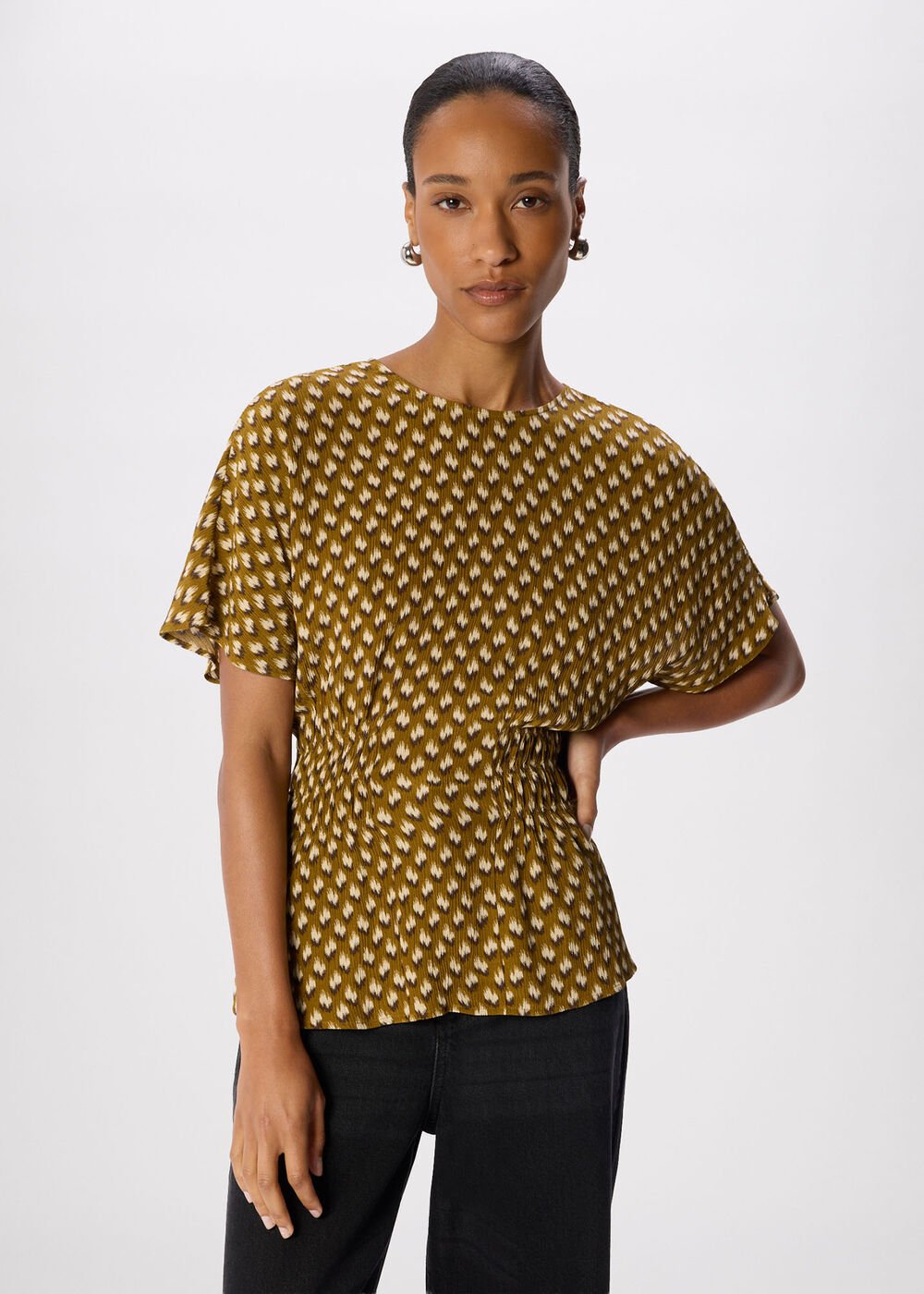 Ikat Spot Shirred Blouse