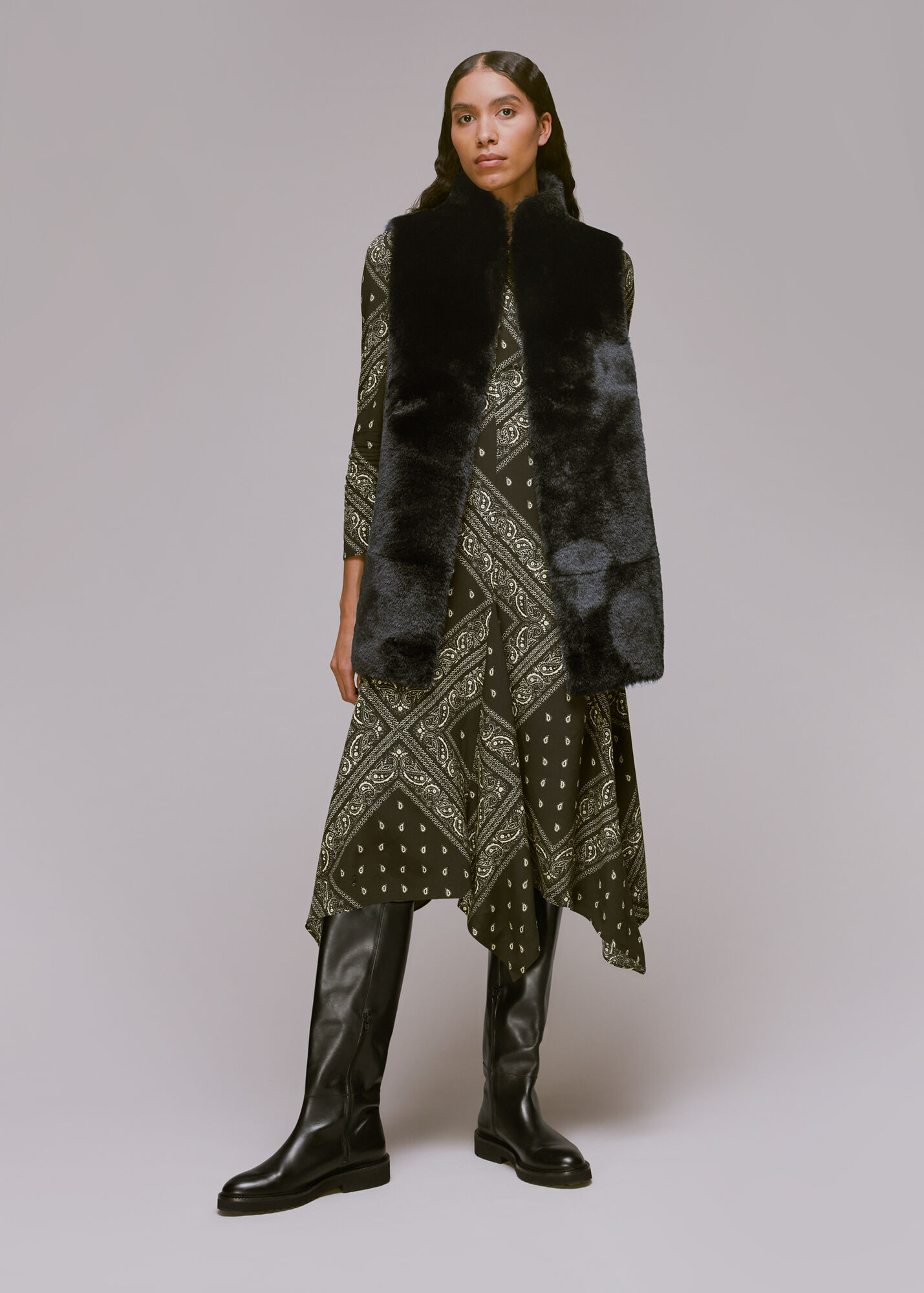 Black Faux Fur Gilet WHISTLES