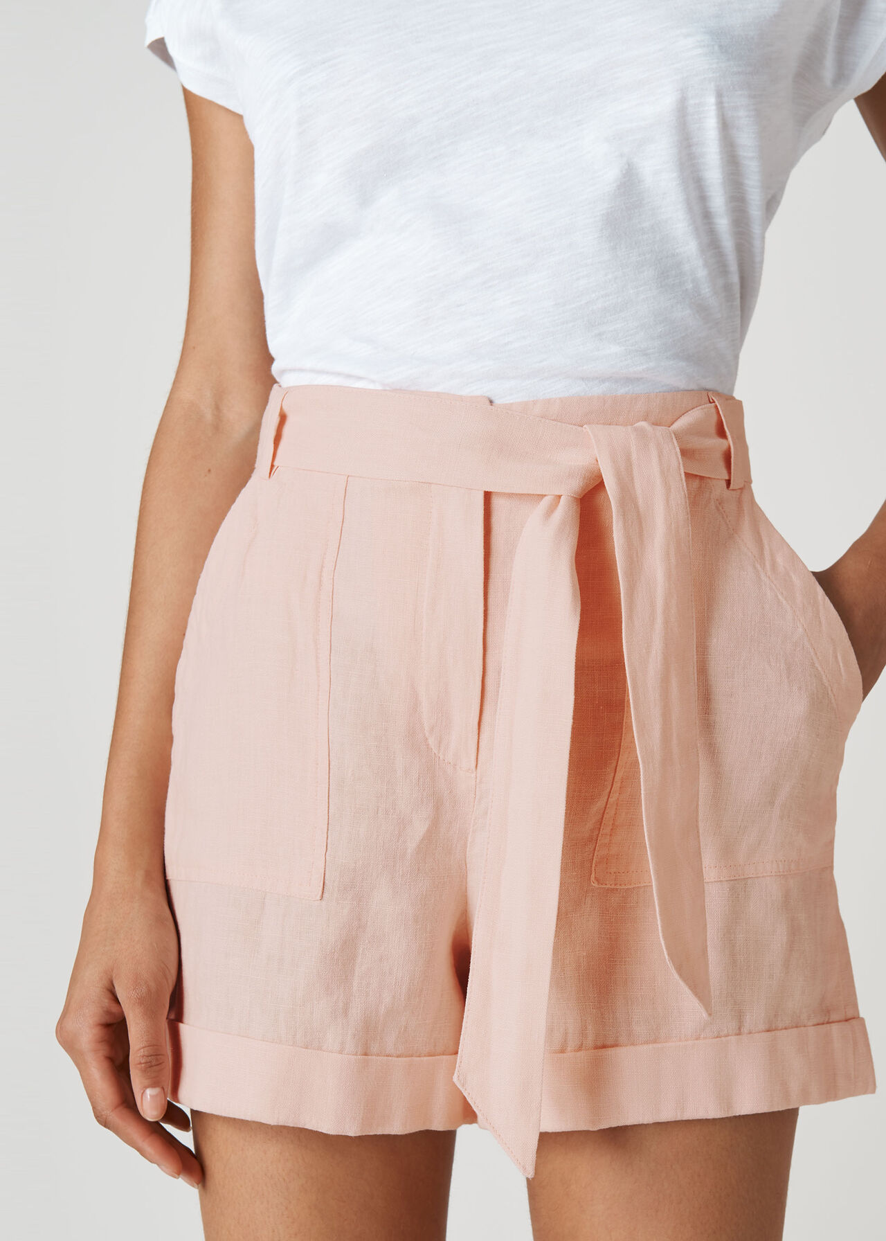 Tie Waist Linen Short Pale Pink